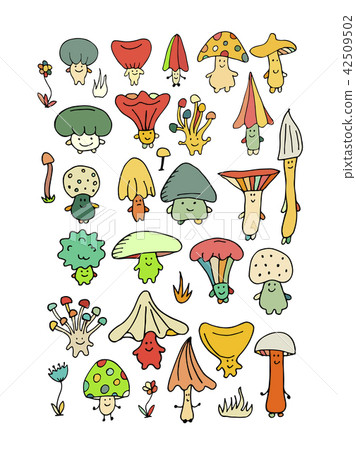 Smiling mushrooms, sketch for your design 42509502