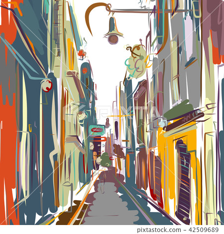 Old european street, sketch for your design - Stock Illustration ...