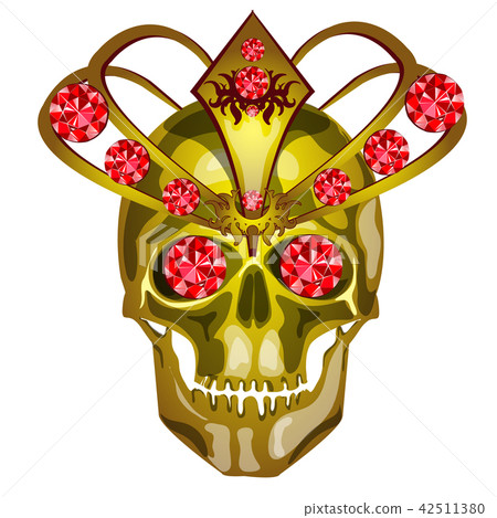 Golden human skull decorated with gold and inlaid with rubies, isolated on white background. Vector Golden human skull decorated with gold and inlaid with rubies, isolated on white background. Vector 42511380