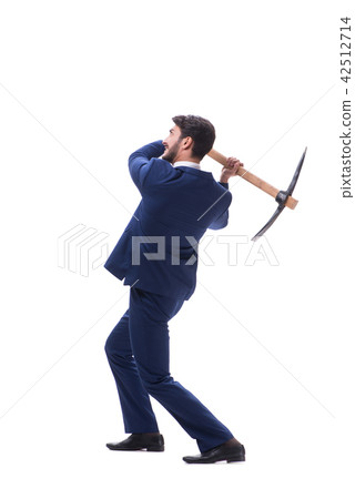 Young businessman with axe isolated on white background  42512714