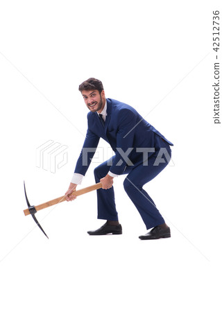 Young businessman with axe isolated on white background Young businessman with axe isolated on white background 42512736