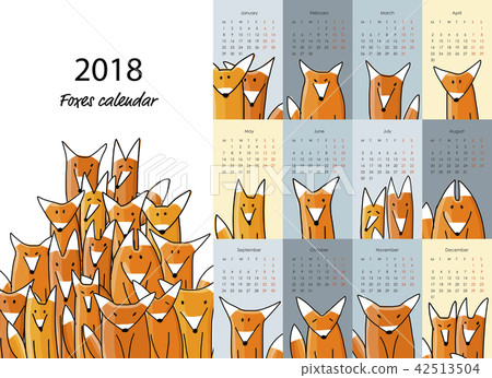 Funny foxes, calendar 2018 design Funny foxes, calendar 2018 design 42513504