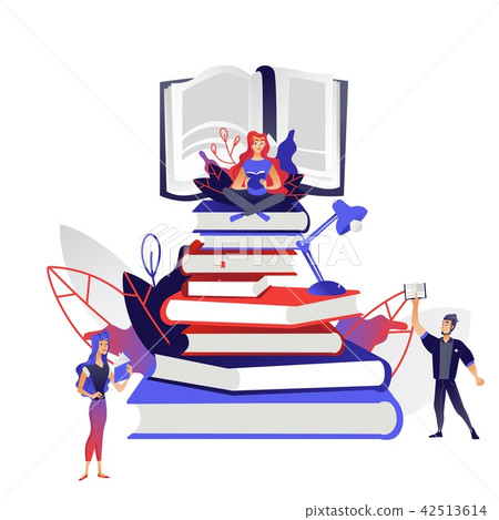 Vector flat adult people reading book at pile Vector flat adult people reading book at pile 42513614