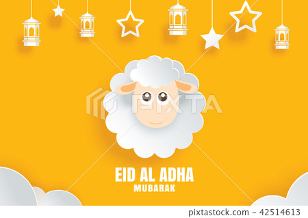 Eid Al Adha Mubarak celebration card with sheep  42514613