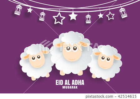 Eid Al Adha Mubarak celebration card with sheep Eid Al Adha Mubarak celebration card with sheep 42514615