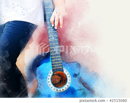 Acoustic Guitar playing watercolor painting Acoustic Guitar playing watercolor painting 42515080