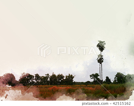 field landscape watercolor illustration painting 42515162