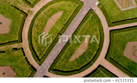 Top view of the lawn with geometric. Aerial view. Top view of the lawn with geometric. Aerial view. 42515355