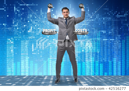 Businessman in cost benefit balance concept 42516277
