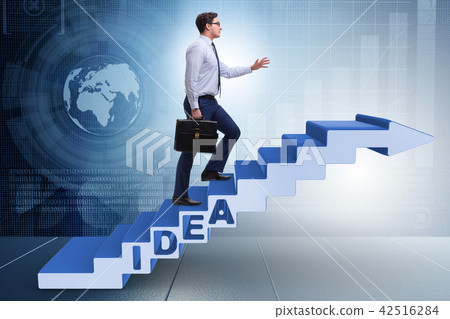 Concept of idea with businessman climbing steps stairs Concept of idea with businessman climbing steps stairs 42516284