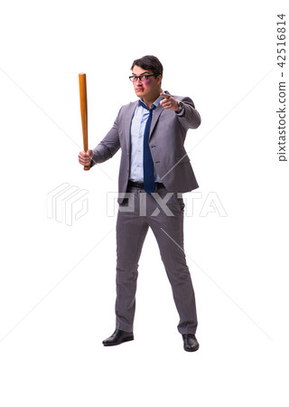 Businessman with baseball bat isolated on white 42516814
