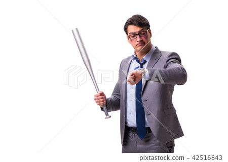 Businessman with baseball bat isolated on white Businessman with baseball bat isolated on white 42516843