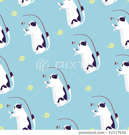 Seamless pattern cat play with fluffy striped - 스톡일러스트 [42517656] - PIXTA