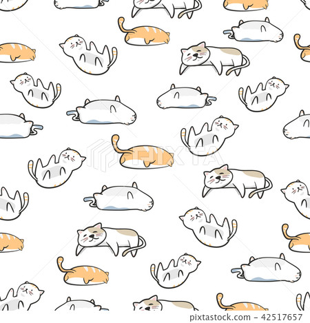 Seamless pattern Cute cat cartoon with hand drawn Seamless pattern Cute cat cartoon with hand drawn 42517657