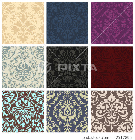 Vintage vector pattern seamless retro floral wallpaper or backdrop with ornament texture in 42517896