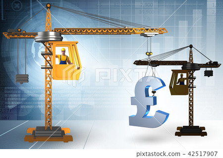Construction crane lifting british pound in currency business co 42517907
