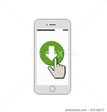 Mobile phone with download button and finger  42518677