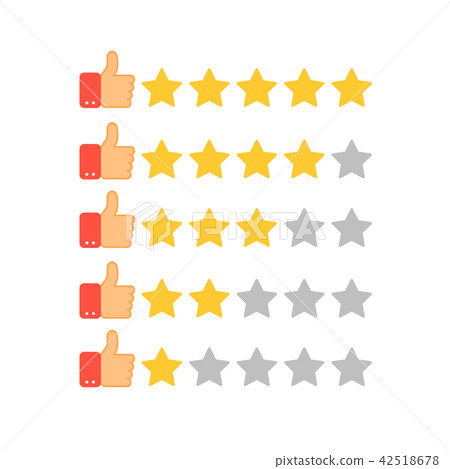 Thumb up and golden stars. Set of rating icons  42518678