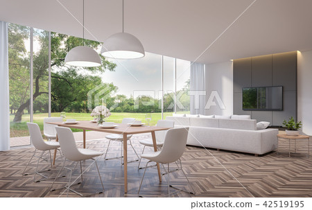 Modern dining and living room 3d render - Stock Illustration [42519195 ...