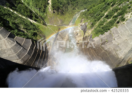 Kurobe Dam tourist water spill and rainbow 42520335