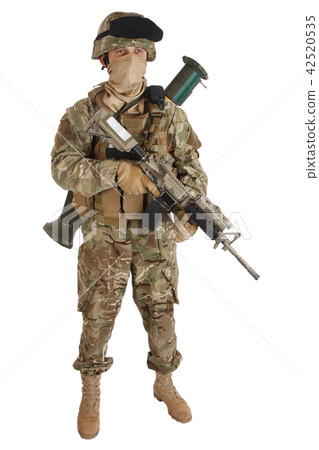 soldier with assault rifle on white background 42520535