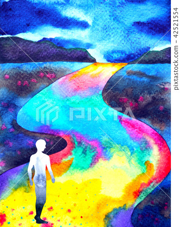 human walking rainbow road watercolor painting human walking rainbow road watercolor painting 42521554
