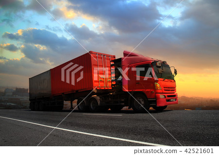 Truck on highway road with big container, Truck on highway road with big container, 42521601