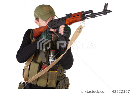 mercenary with AK 47 gun 42522307
