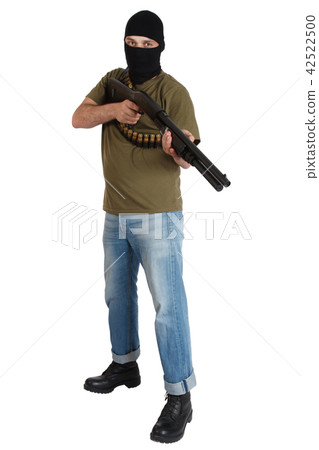 robber in black mask with shotgun 42522500