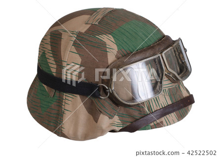 camouflaged nazi german helmet with protective goggles 42522502