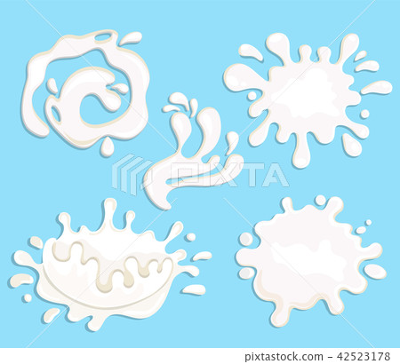 Set of 5 milk splashes, drops and blots. 42523178