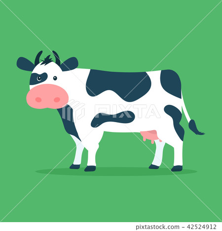 Cute cow isolated on green background. Vector illustration in cartoon flat design style. 42524912