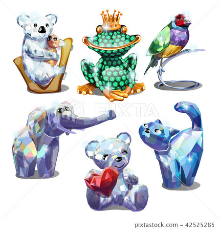 A set of animal figurines of faceted gems isolated on white background. Vector cartoon close-up 42525285