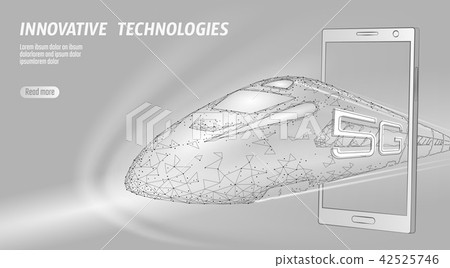 5G new high-speed rail wireless internet wifi concept. Global fast higher railway train. Low poly 42525746