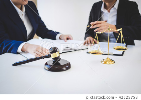 Teamwork of business lawyer colleagues, consultation and confere 42525758