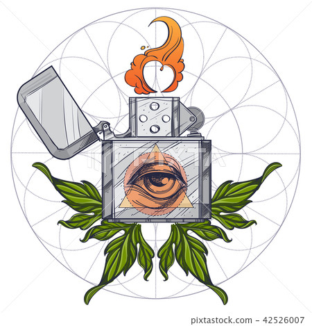Hand drawn vintage lighter with all-seeing eye. Hand drawn vintage lighter with all-seeing eye. 42526007