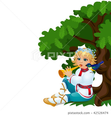 Boy in a traditional Russian costume playing the flute isolated on white background. Vector cartoon Boy in a traditional Russian costume playing the flute isolated on white background. Vector cartoon 42526474