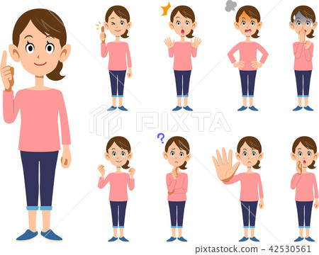 9種女性手勢和表情_全身 9種女性手勢和表情_全身 42530561