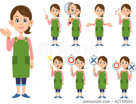 穿圍裙的女人的9種手勢表情_全身 42530563
