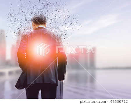 Surreal businessman in modern city. 42530712