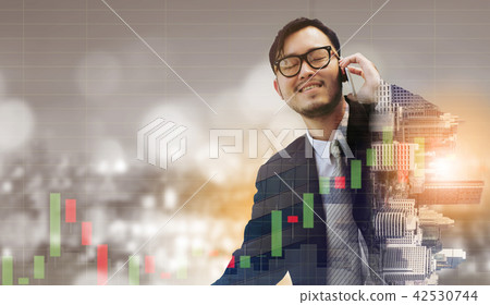 Double exposure businessman using mobile phone. Double exposure businessman using mobile phone. 42530744