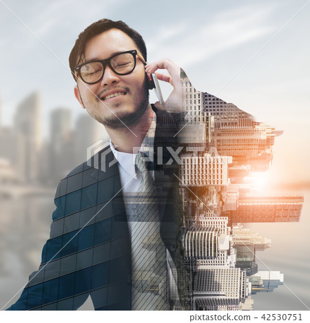 Double exposure businessman using mobile phone. Double exposure businessman using mobile phone. 42530751
