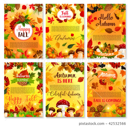 Hello Autumn seasonal vector greeting cards - Stock Illustration ...