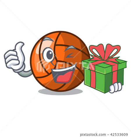 With gift volleyball mascot cartoon style With gift volleyball mascot cartoon style 42533609