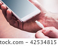 Plugging In A White USB Cable In White Smartphone 42534815