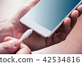 Plugging In White USB Cable In White Mobile Phone 42534816