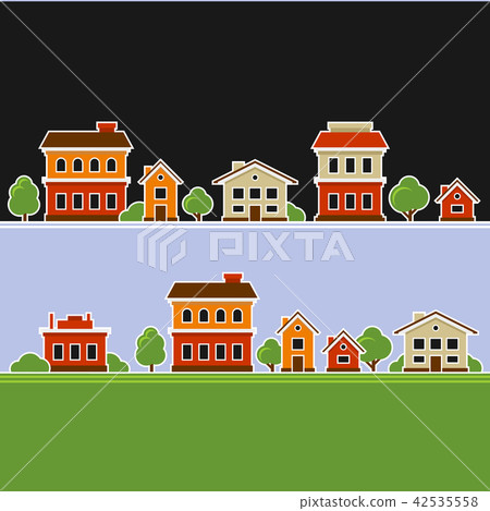 Urban Landscape with Buildings Icons. Vector 42535558