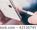 Headphone Jack Of White Phone And Headset Cable 42536745