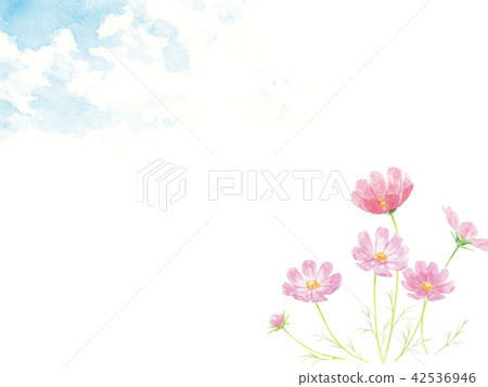 Water color blue sky and fall cherry tree 42536946