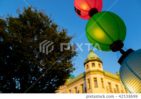 Lantern of the summer festival Kawagoe Ichibancho b of the evening b Background of the historic building under the sunset Lantern of the summer festival Kawagoe Ichibancho b of the evening b Background of the historic building under the sunset 42538699